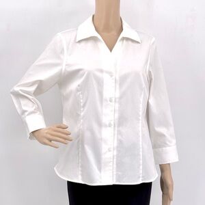 Anne Klein White 3/4 Sleeve Button Down Shirt